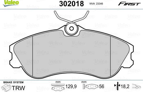 Valeo 302018 - Sada brzdových destiček, kotoučová brzda parts5.com