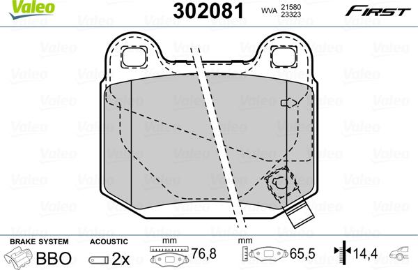 Valeo 302081 - Σετ τακάκια, δισκόφρενα parts5.com