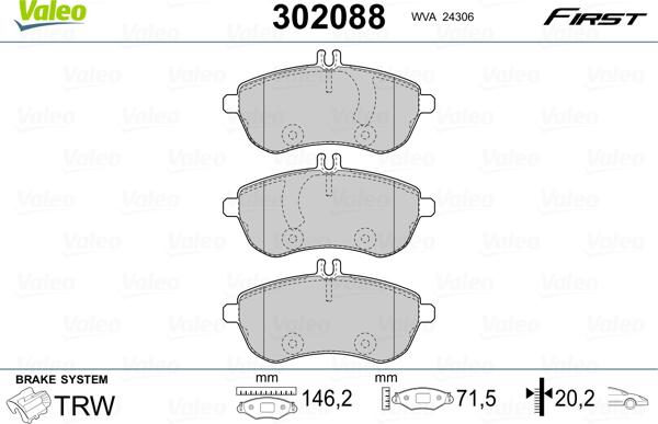 Valeo 302088 - Brake Pad Set, disc brake parts5.com