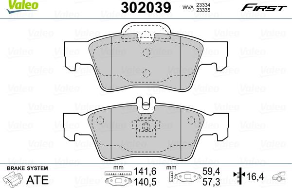 Valeo 302039 - Sada brzdových platničiek kotúčovej brzdy parts5.com