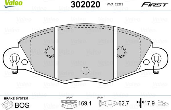 Valeo 302020 - Zestaw klocków hamulcowych, hamulce tarczowe parts5.com