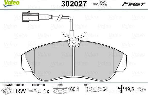 Valeo 302027 - Sada brzdových platničiek kotúčovej brzdy parts5.com