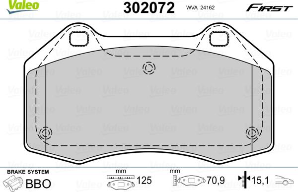 Valeo 302072 - Σετ τακάκια, δισκόφρενα parts5.com