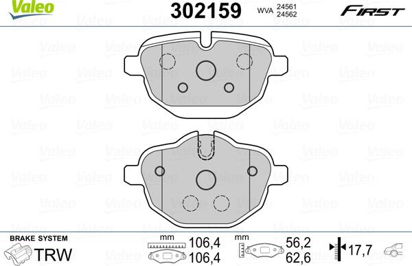 Valeo 302159 - Juego de pastillas de freno parts5.com