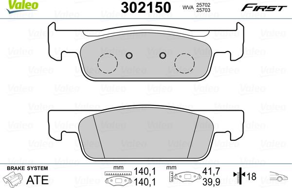 Valeo 302150 - Fren balata seti, diskli fren parts5.com