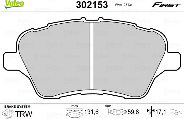 Valeo 302153 - Komplet kočnih obloga, disk kočnica parts5.com