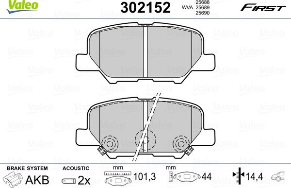 Valeo 302152 - Комплект спирачно феродо, дискови спирачки parts5.com