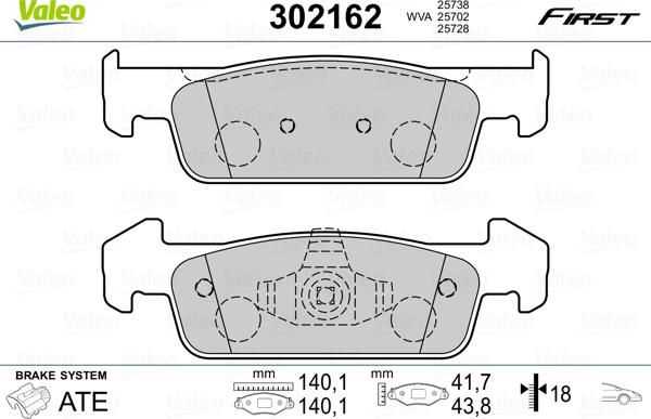 Valeo 302162 - Fren balata seti, diskli fren parts5.com