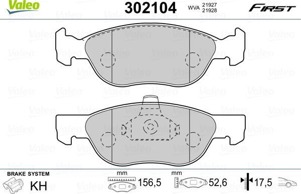 Valeo 302104 - Juego de pastillas de freno parts5.com