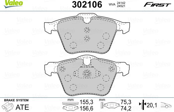 Valeo 302106 - Kit de plaquettes de frein, frein à disque parts5.com