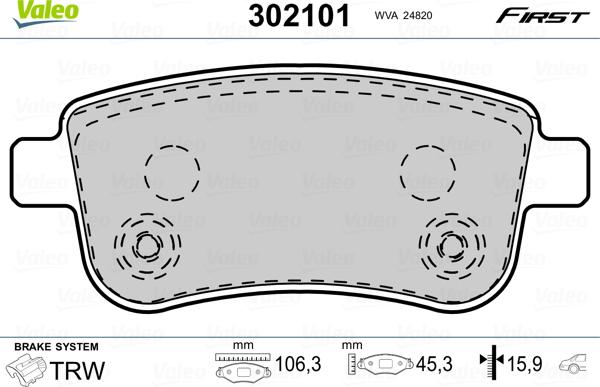 Valeo 302101 - Sada brzdových destiček, kotoučová brzda parts5.com