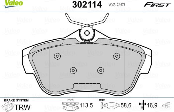 Valeo 302114 - Piduriklotsi komplekt,ketaspidur parts5.com