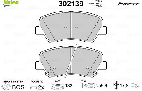 Valeo 302139 - Juego de pastillas de freno parts5.com