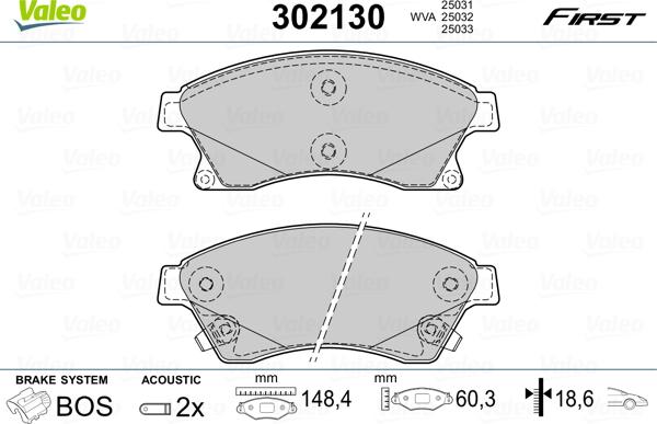 Valeo 302130 - Fékbetétkészlet, tárcsafék parts5.com