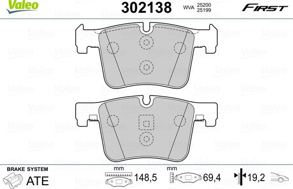 Valeo 302138 - Piduriklotsi komplekt,ketaspidur parts5.com