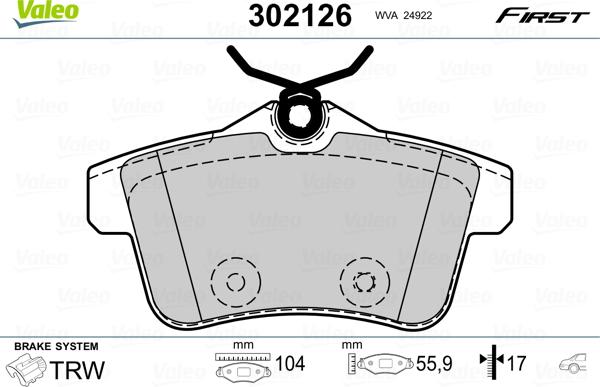 Valeo 302126 - Σετ τακάκια, δισκόφρενα parts5.com