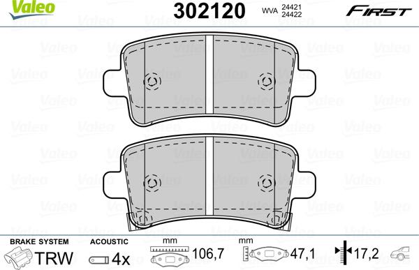 Valeo 302120 - Juego de pastillas de freno parts5.com