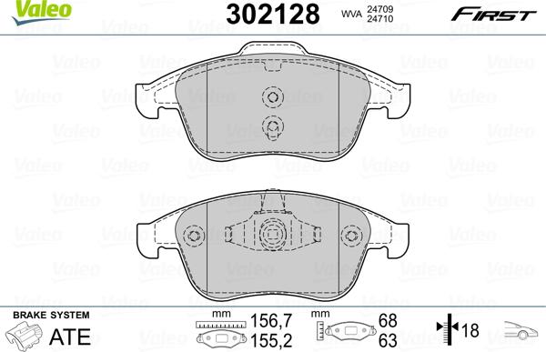 Valeo 302128 - Piduriklotsi komplekt,ketaspidur parts5.com