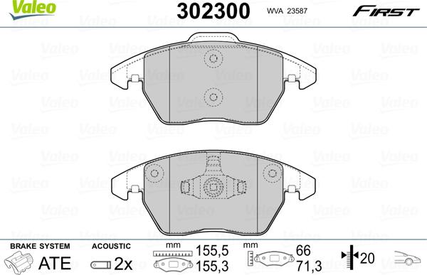 Valeo 302300 - Sada brzdových destiček, kotoučová brzda parts5.com