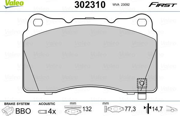 Valeo 302310 - Σετ τακάκια, δισκόφρενα parts5.com