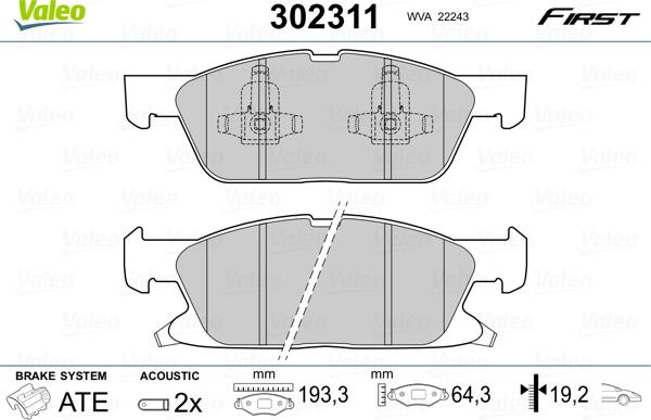 Valeo 302311 - Brake Pad Set, disc brake parts5.com