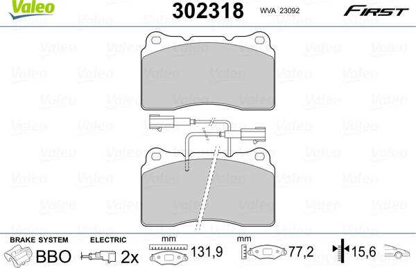 Valeo 302318 - Juego de pastillas de freno parts5.com