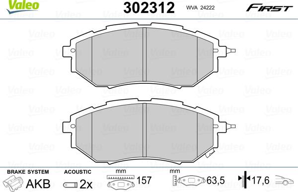 Valeo 302312 - Σετ τακάκια, δισκόφρενα parts5.com