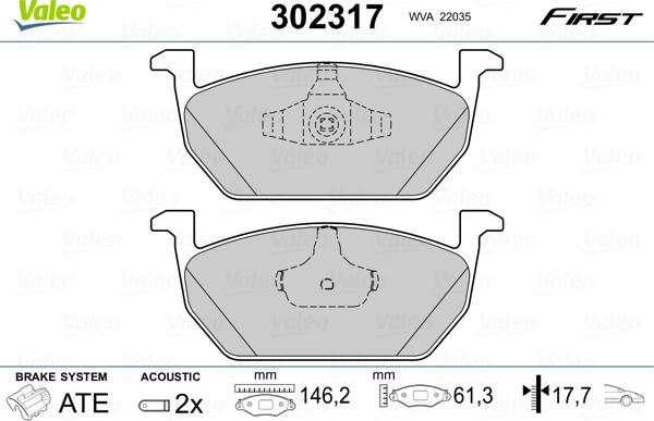 Valeo 302317 - Fren balata seti, diskli fren parts5.com