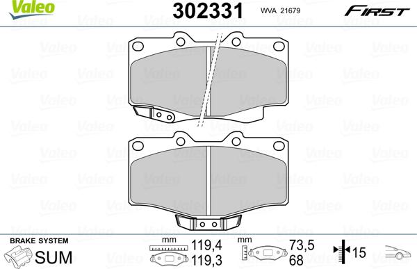 Valeo 302331 - Тормозные колодки, дисковые, комплект parts5.com