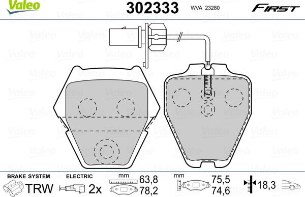 Valeo 302333 - Zestaw klocków hamulcowych, hamulce tarczowe parts5.com