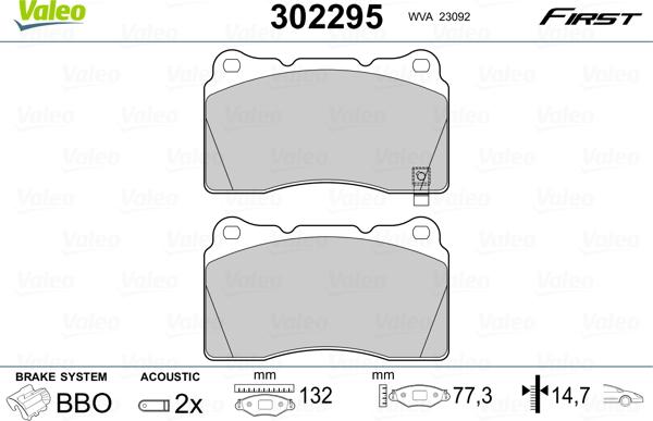 Valeo 302295 - Σετ τακάκια, δισκόφρενα parts5.com