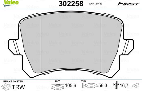 Valeo 302258 - Fékbetétkészlet, tárcsafék parts5.com