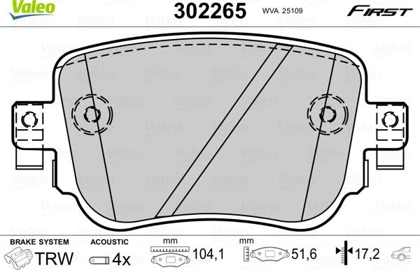 Valeo 302265 - Комплект спирачно феродо, дискови спирачки parts5.com