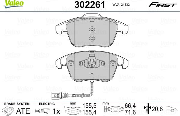 Valeo 302261 - Fékbetétkészlet, tárcsafék parts5.com