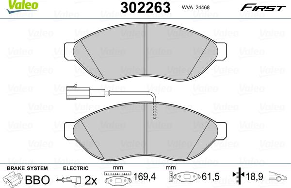 Valeo 302263 - Σετ τακάκια, δισκόφρενα parts5.com