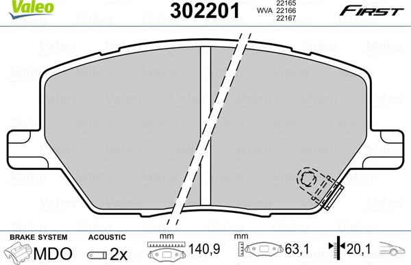 Valeo 302201 - Brake Pad Set, disc brake parts5.com