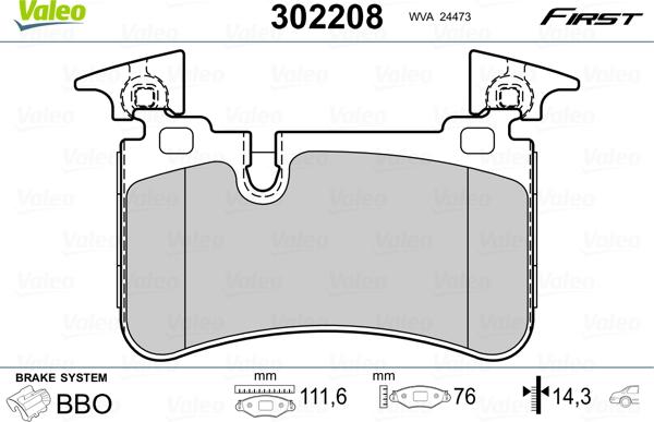 Valeo 302208 - Piduriklotsi komplekt,ketaspidur parts5.com