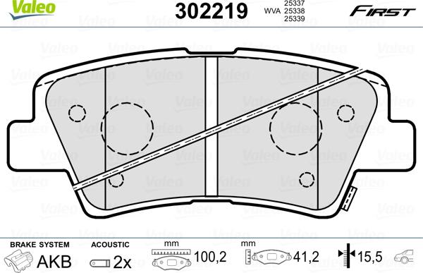 Valeo 302219 - Комплект спирачно феродо, дискови спирачки parts5.com