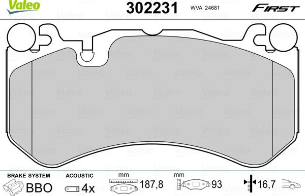 Valeo 302231 - Piduriklotsi komplekt,ketaspidur parts5.com