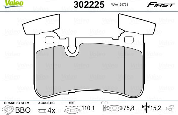 Valeo 302225 - Piduriklotsi komplekt,ketaspidur parts5.com