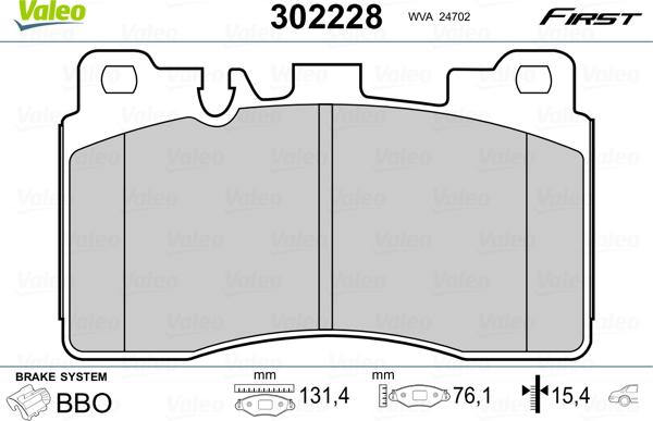 Valeo 302228 - Piduriklotsi komplekt,ketaspidur parts5.com