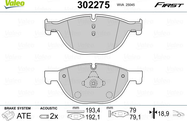 Valeo 302275 - Juego de pastillas de freno parts5.com