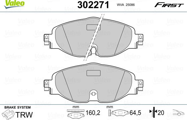 Valeo 302271 - Sada brzdových platničiek kotúčovej brzdy parts5.com