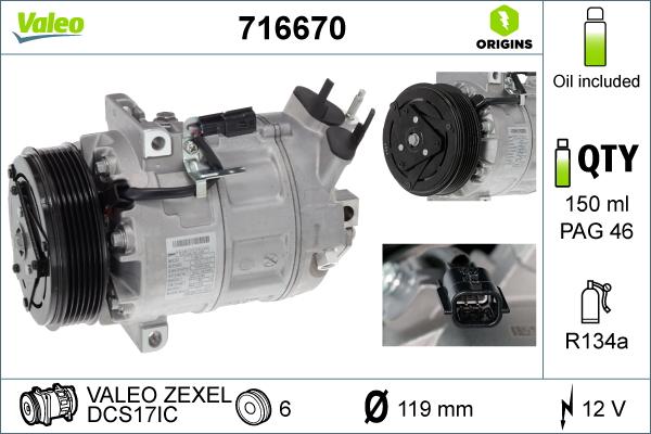 Valeo 716670 - Kompressor, Klimaanlage parts5.com