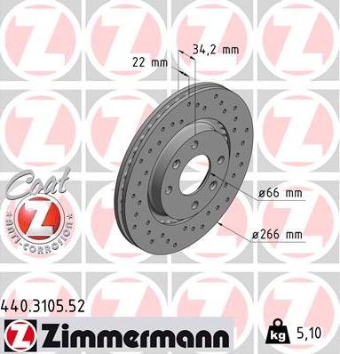 Zimmermann 440.3105.52 - Brzdový kotúč parts5.com