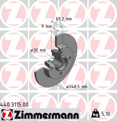 Zimmermann 440.3115.00 - Zavorni kolut parts5.com