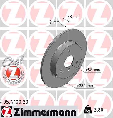 Zimmermann 405.4100.20 - Zavorni kolut parts5.com