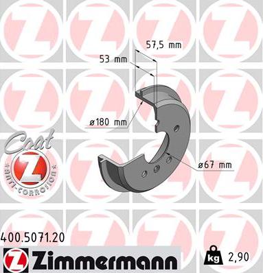 Zimmermann 400.5071.20 - Fékdob parts5.com