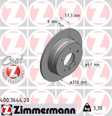 Zimmermann 400.3644.20 - Brzdový kotouč parts5.com