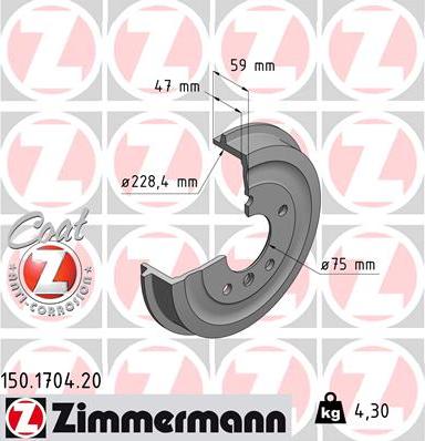 Zimmermann 150.1704.20 - Спирачен барабан parts5.com